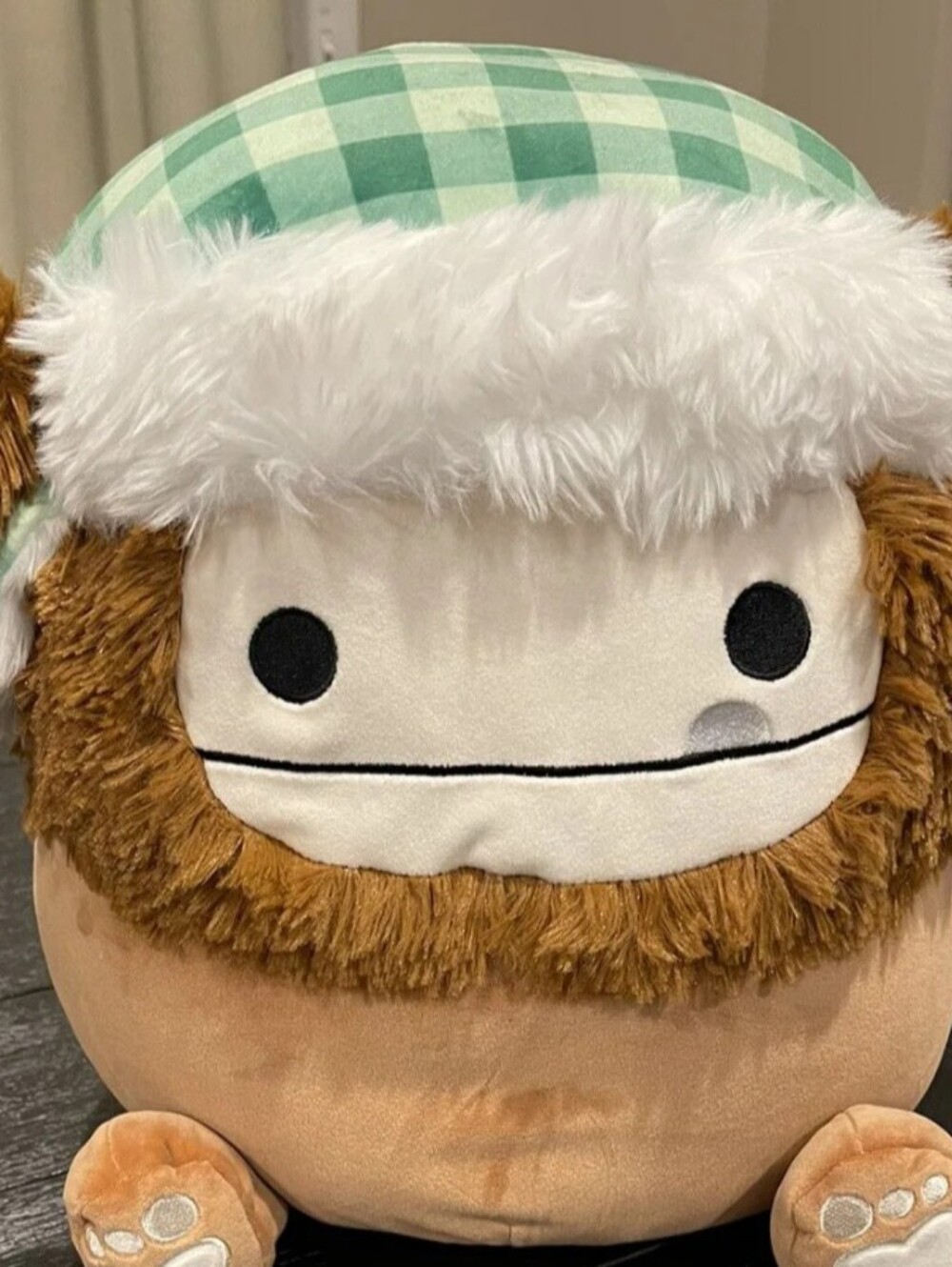 Squishmallow with Green Plaid Trapper Hat Benny the Big Foot 12 inches